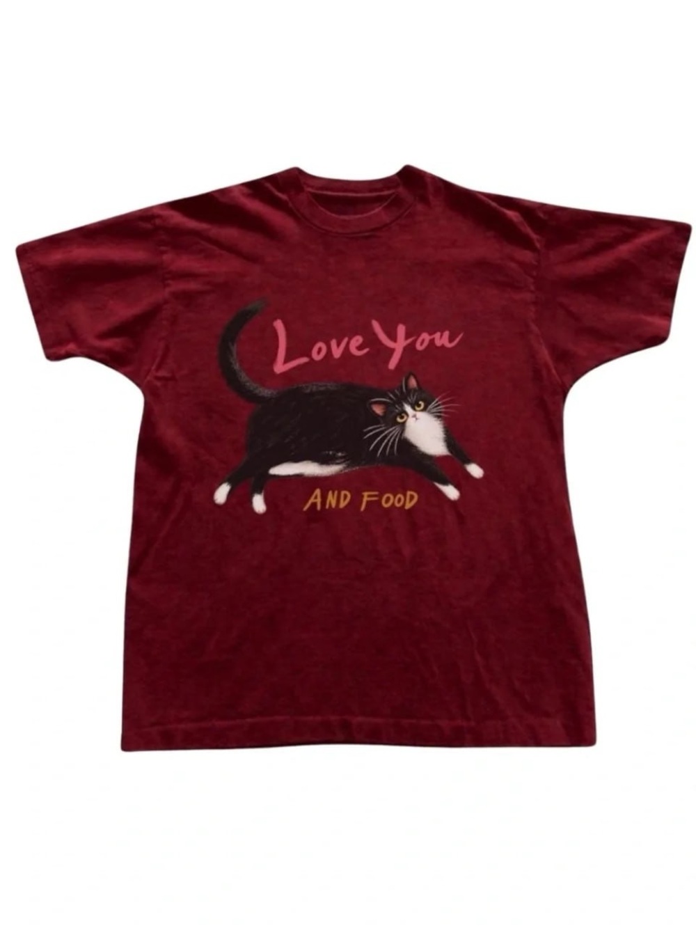 Love You And Food Cat Graphic T‑Shirt - Red